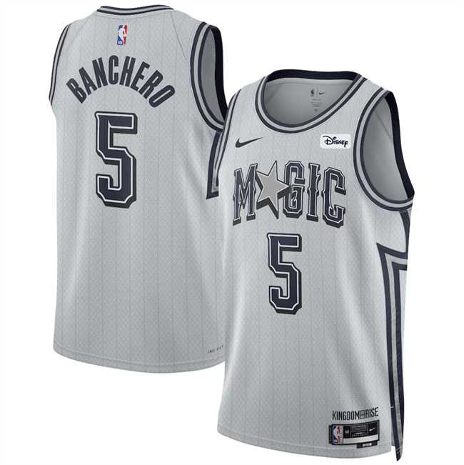 Mens Orlando Magic #5 Paolo Banchero Silver 2024-25 City Edition Stitched Jersey Dzhi